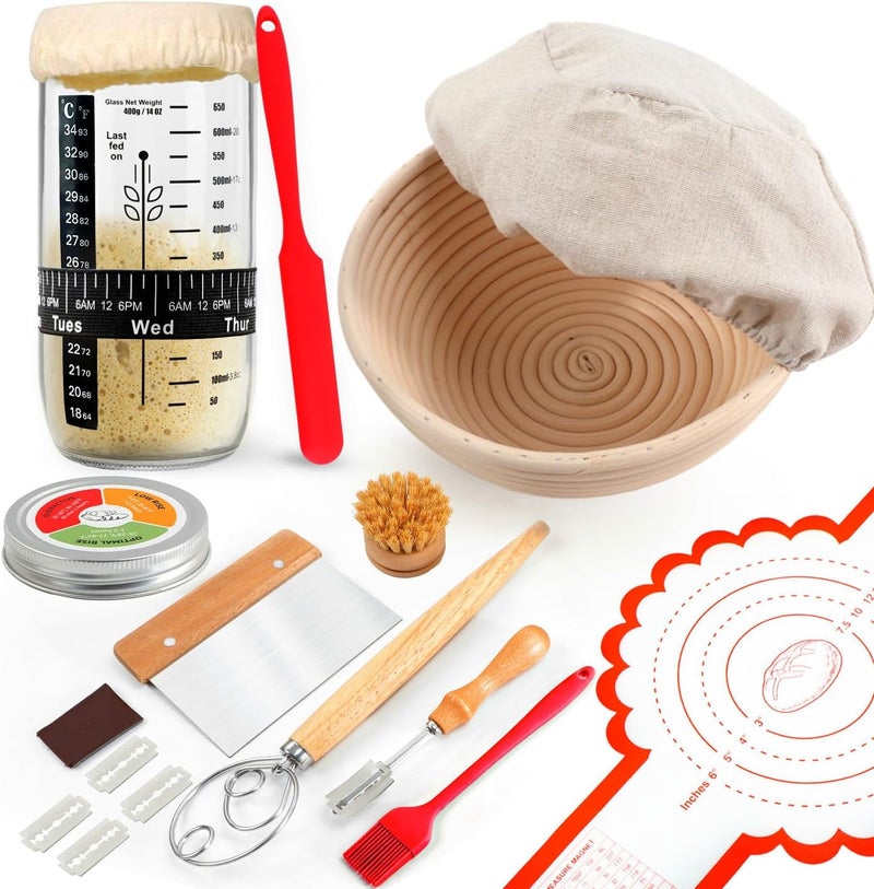 Joyyy Sourdough Starter Kit, Banneton Bread Proofing Basket, 8.5Inch Proofing Basket for Baking, Banneton Bread Baking Gift Set, Sourdough Bread Baking Supplies (Black) - Image 1